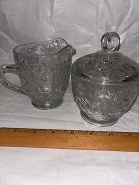 Vintage Fantasia Creamer and Covered Sugar Glass 1965 Princess House